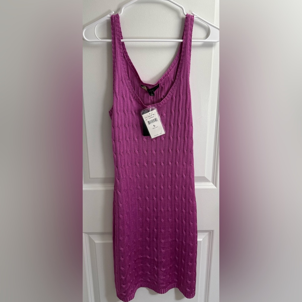 NWT Ralph Lauren Black Label Collection Silk Cable Knit Sweater Dress Size Large